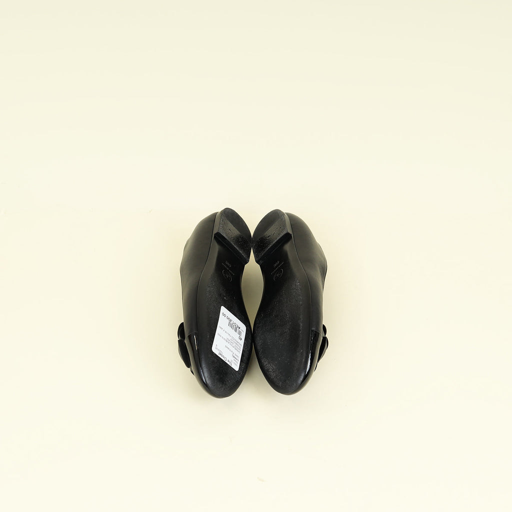 Chanel Black CC Cap Toe Camellia Flower Flat Ballerina 40