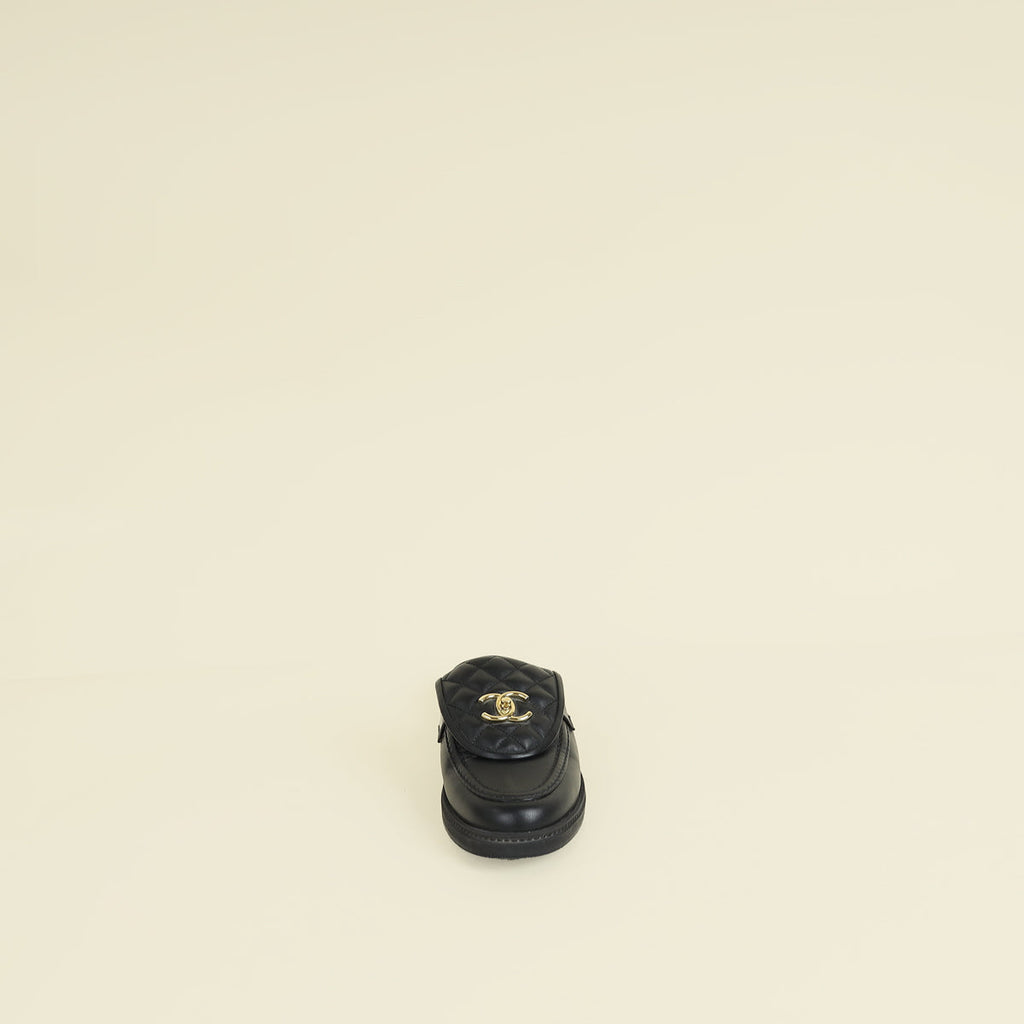 Chanel Black CC Quilted Turnlock Mules 40
