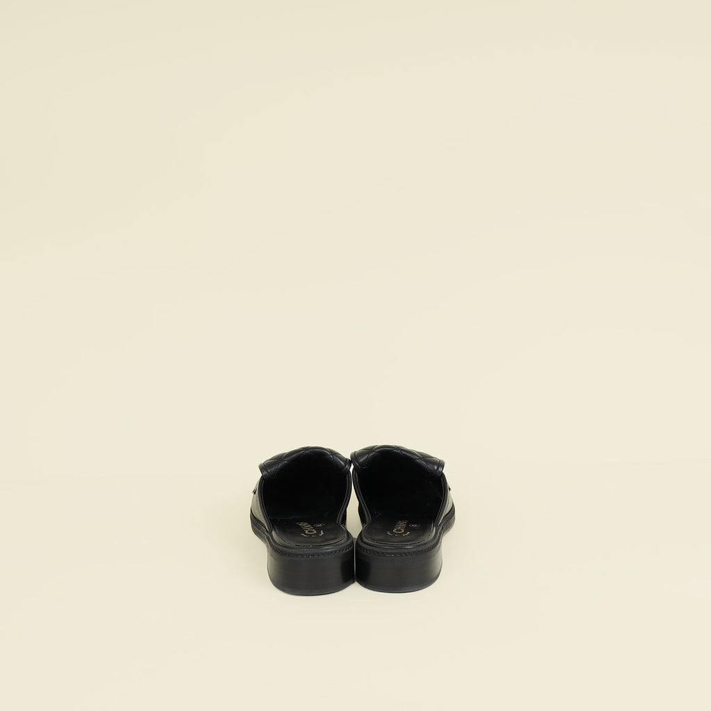 Chanel Black CC Quilted Turnlock Mules 40