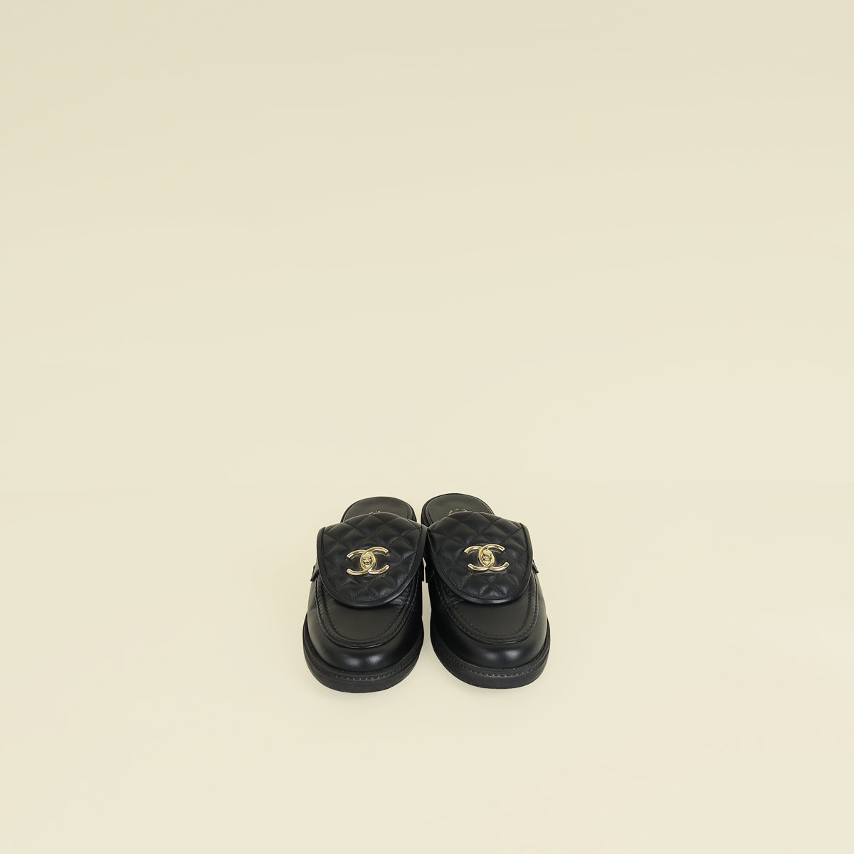 Chanel Black CC Quilted Turnlock Mules 40