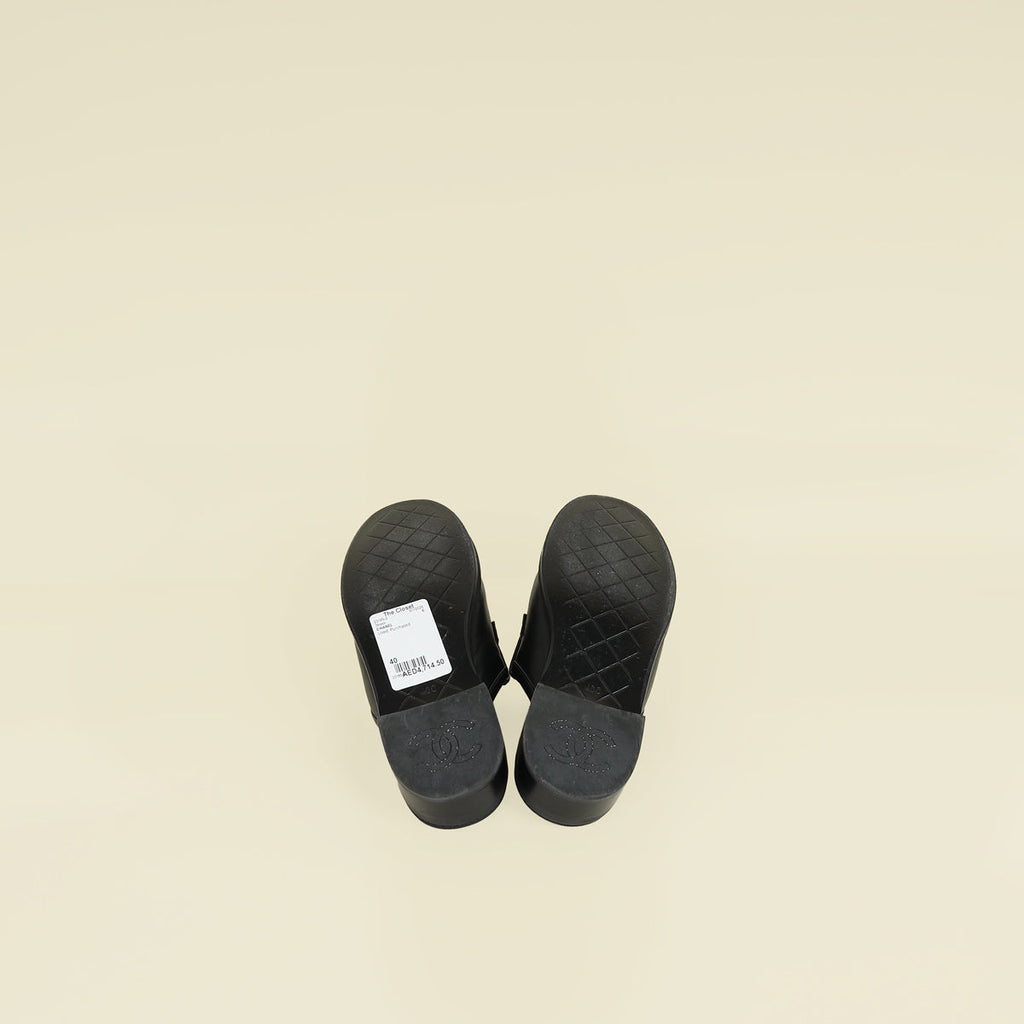 Chanel Black CC Quilted Turnlock Mules 40