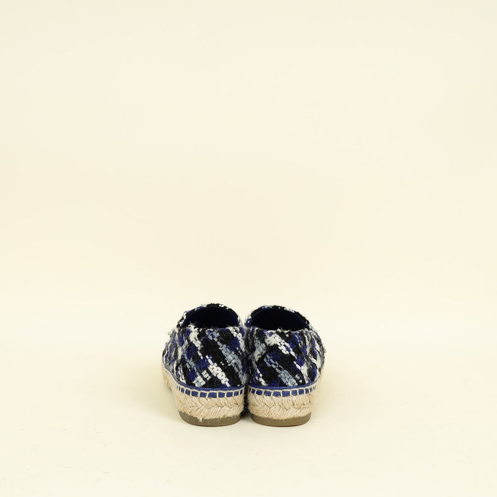 Chanel Blue Tweed CC Cap Toe Espadrille 40