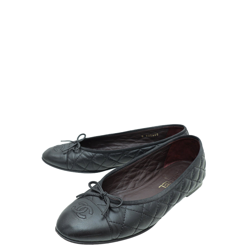 Chanel Black CC Cap Toe Quilted Flat Ballerina 40