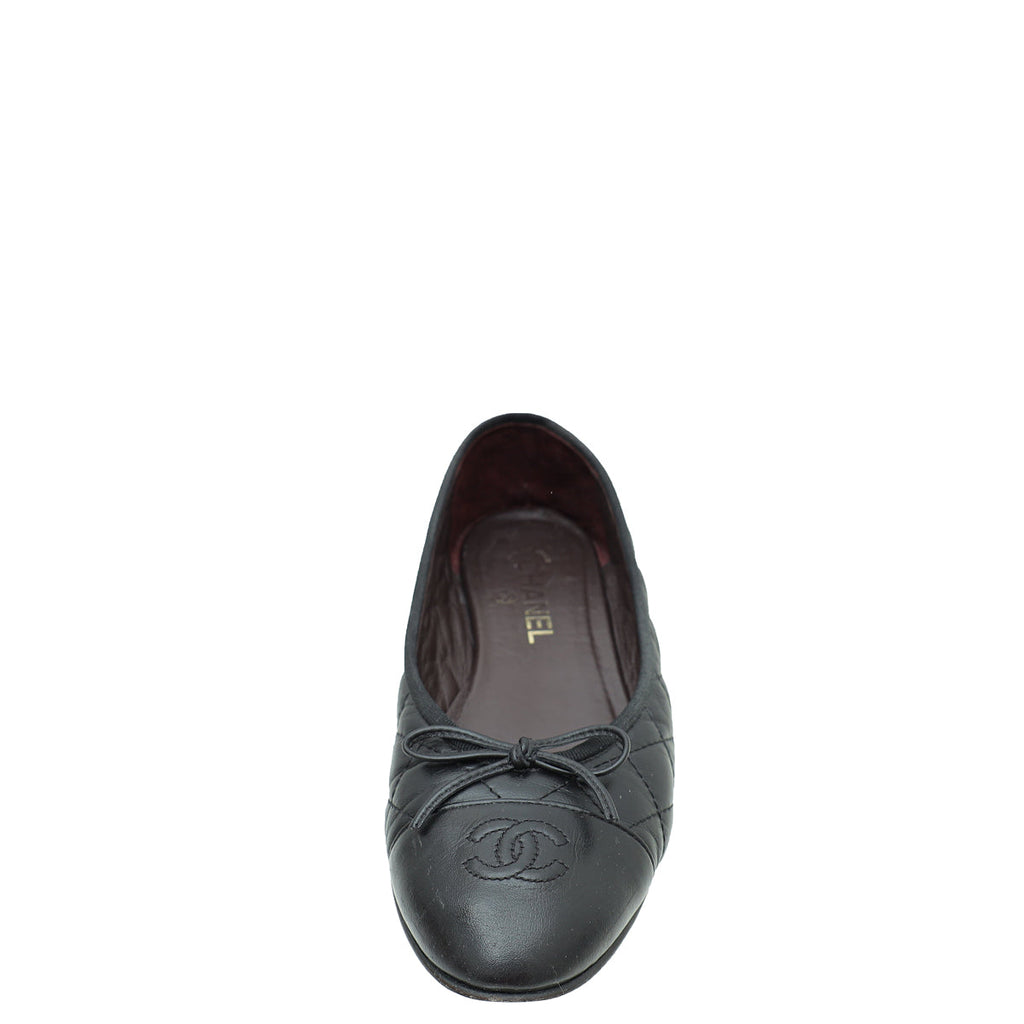 Chanel Black CC Cap Toe Quilted Flat Ballerina 40