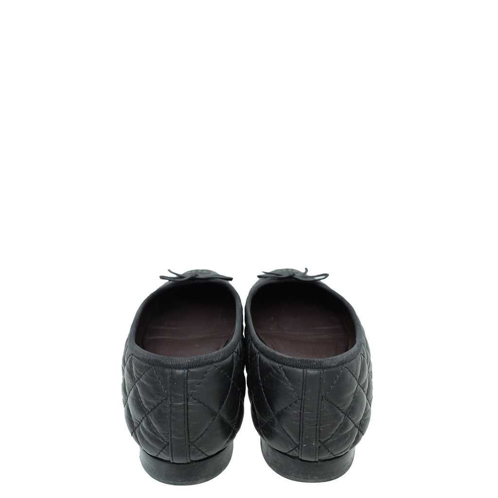 Chanel Black CC Cap Toe Quilted Flat Ballerina 40
