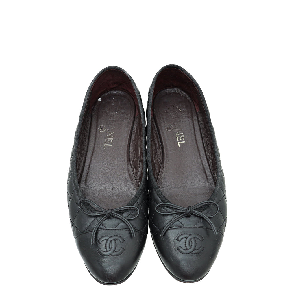 Chanel Black CC Cap Toe Quilted Flat Ballerina 40