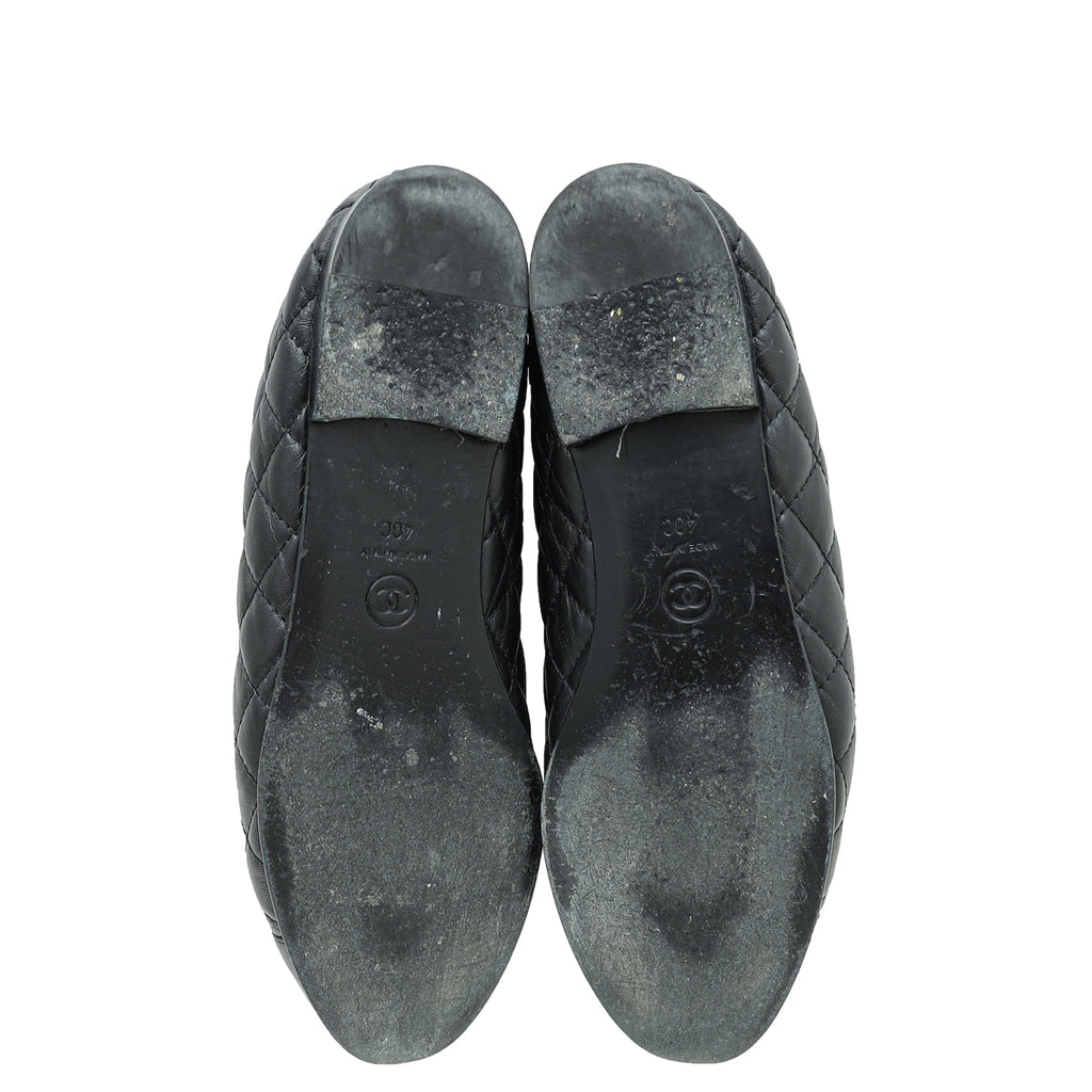 Chanel Black CC Cap Toe Quilted Flat Ballerina 40