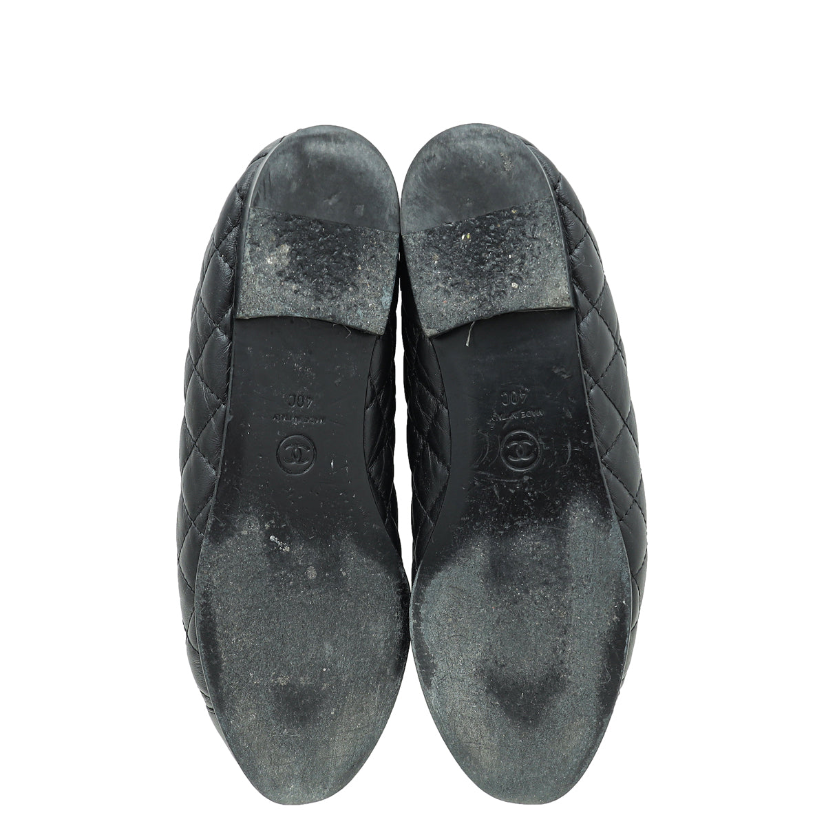 Chanel Black CC Cap Toe Quilted Flat Ballerina 40