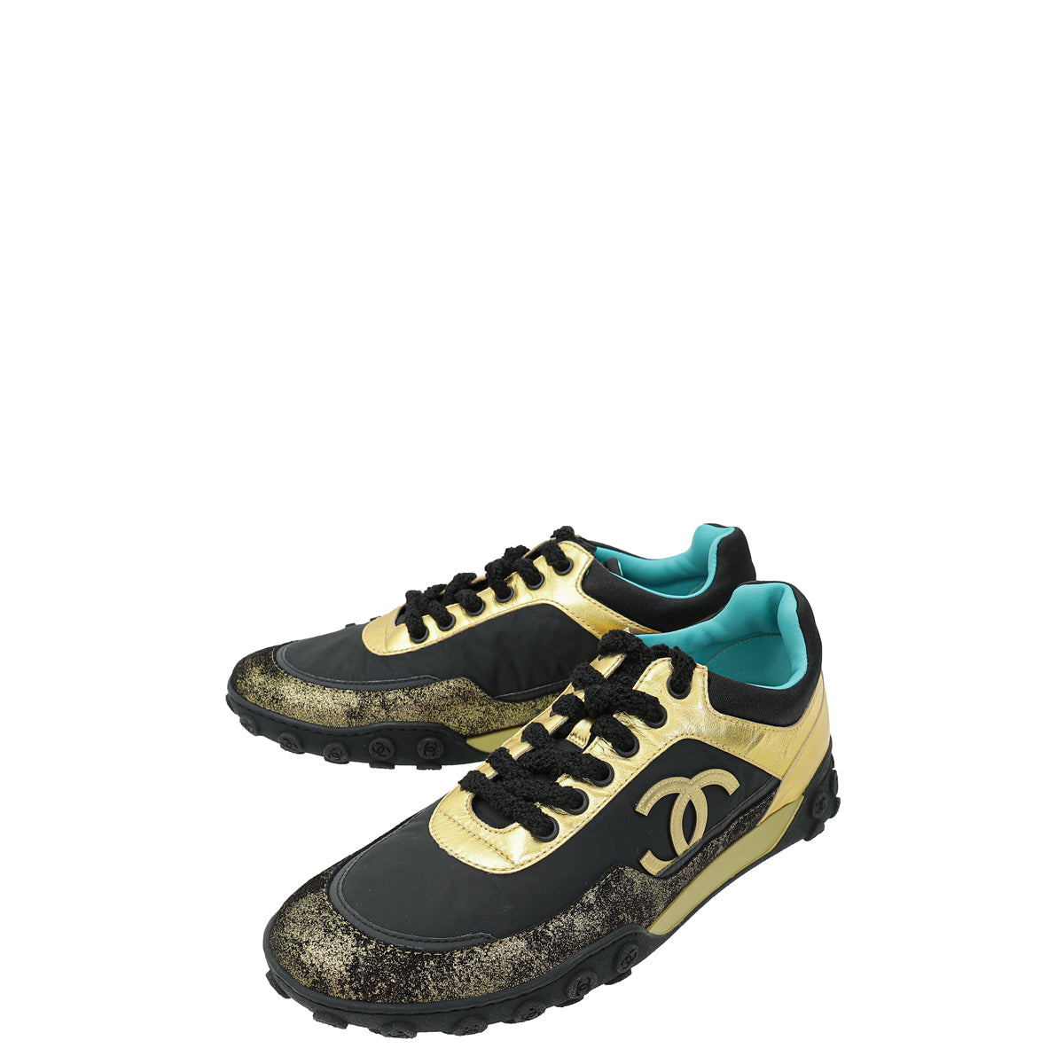 Chanel Bicolor CC Logo Metallic Lace Up Sneaker 40
