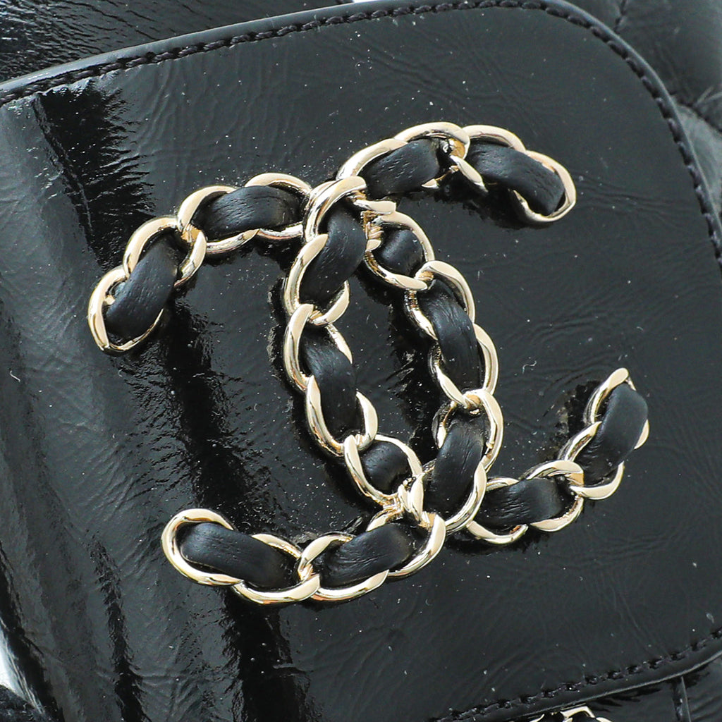 Chanel Black CC Shiny Lace Up Combat Boots 40.5