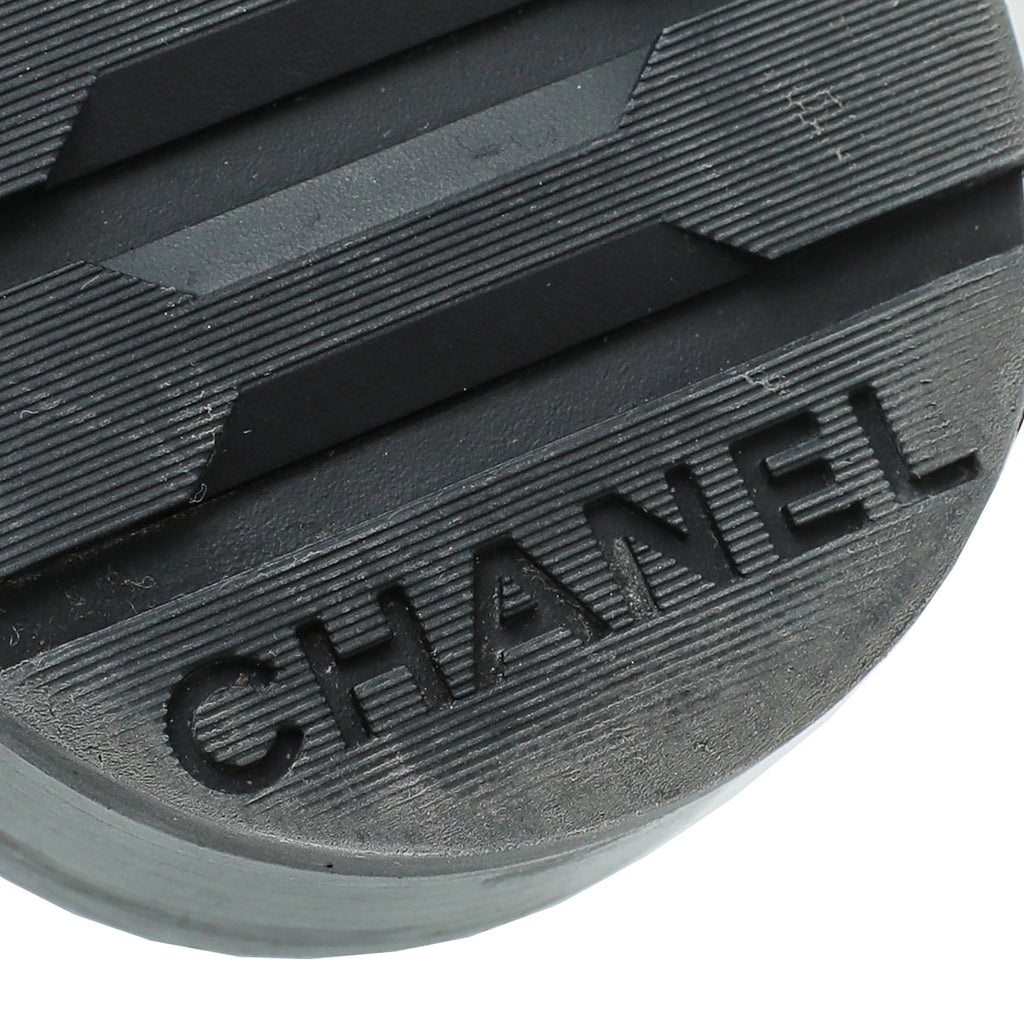 Chanel Black CC Shiny Lace Up Combat Boots 40.5