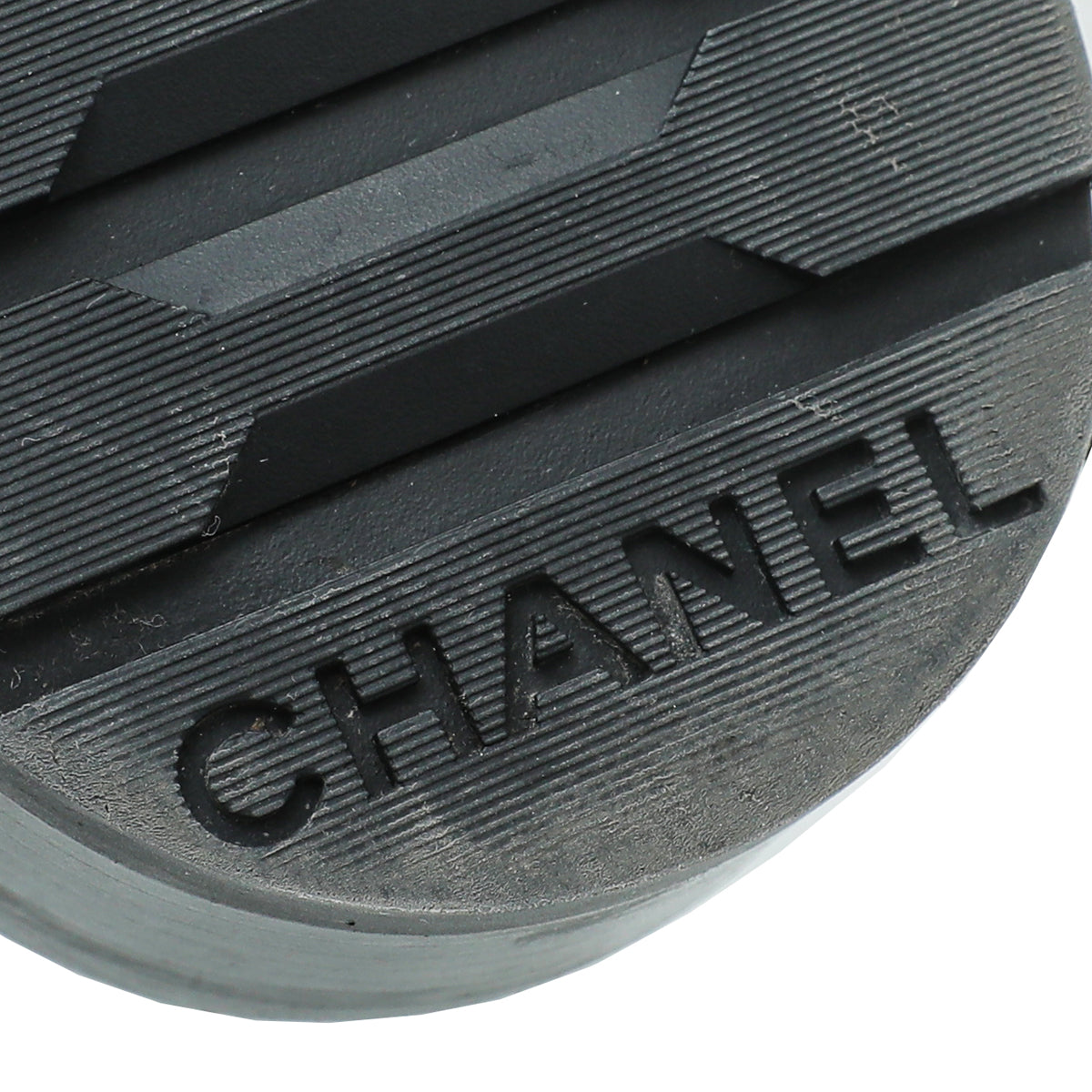 Chanel Black CC Shiny Lace Up Combat Boots 40.5