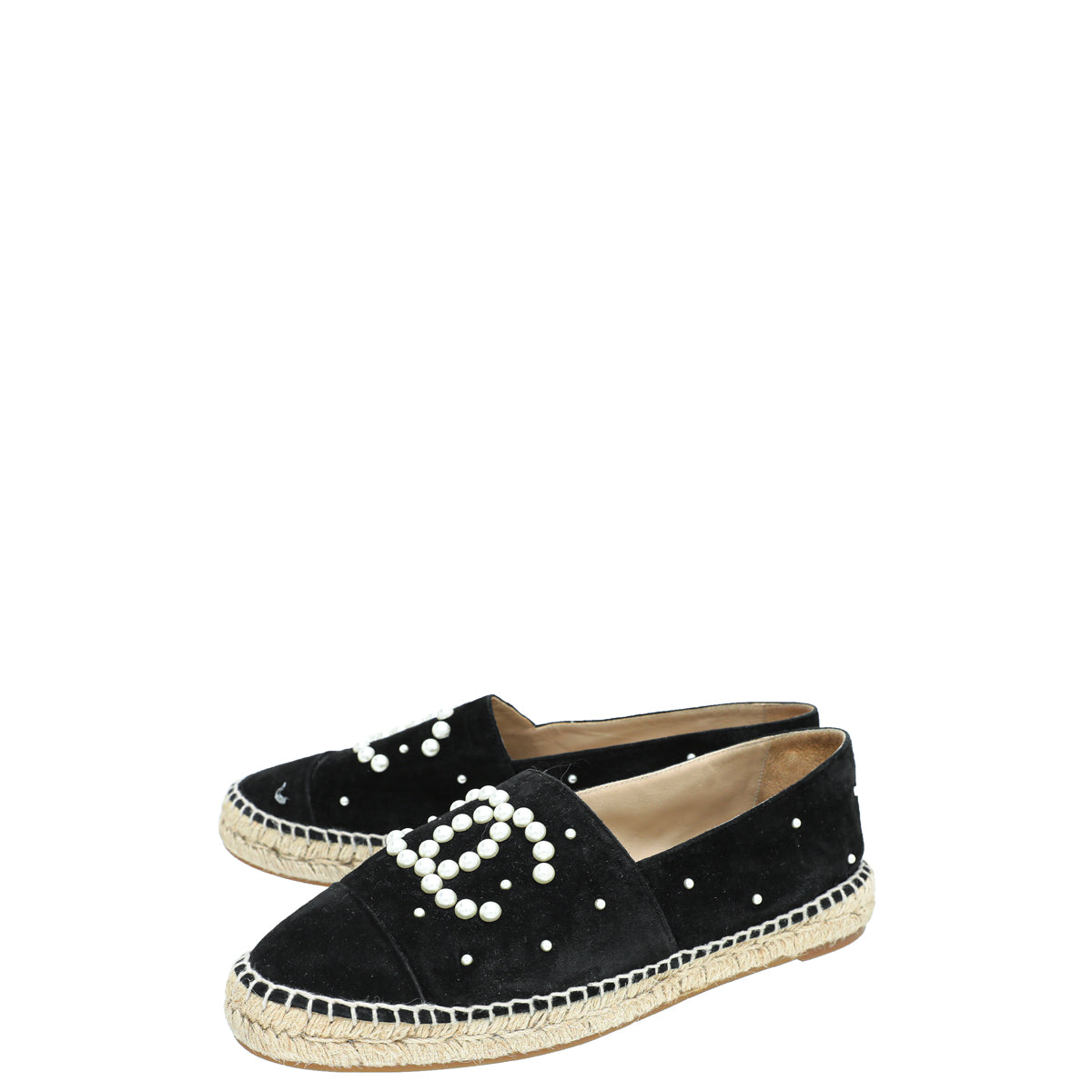 Chanel Black CC Velvet Pearl Espadrille 41