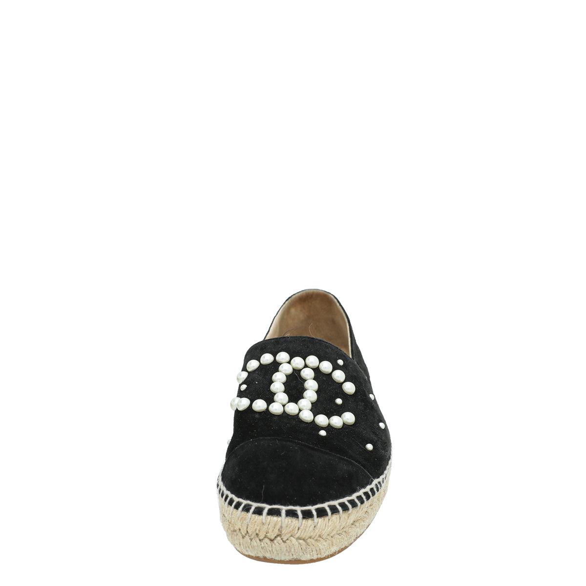 Chanel Black CC Velvet Pearl Espadrille 41