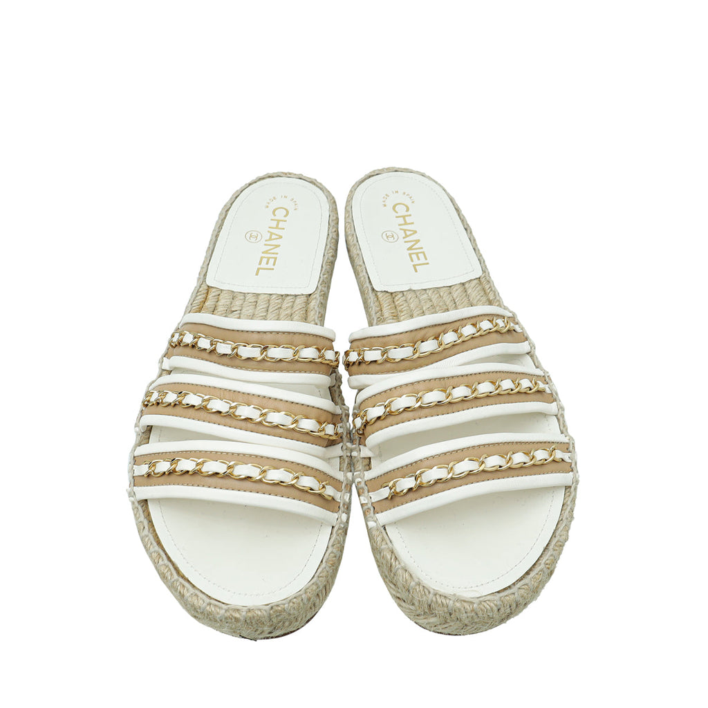 Chanel Bicolor Chain Espadrille Slip On Sandals 41