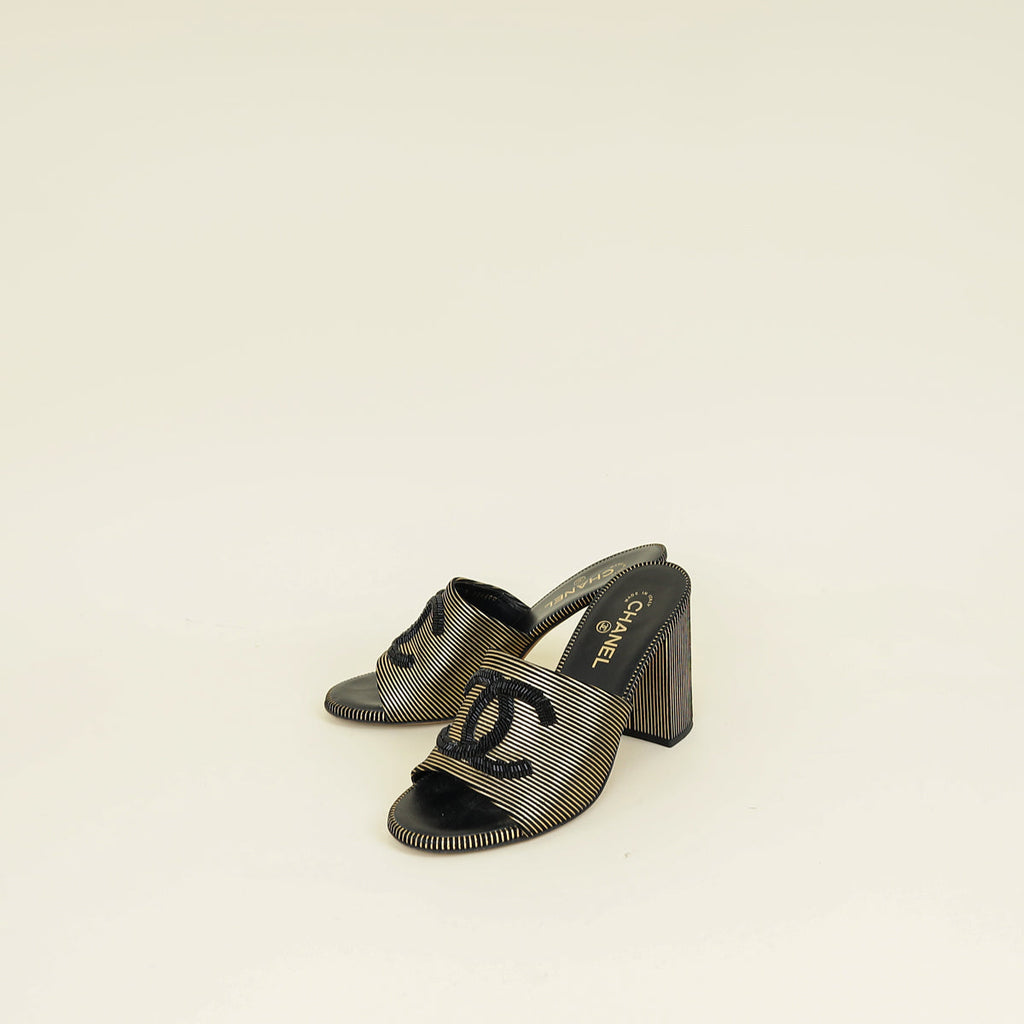 Chanel Bicolor CC Embellished Slide Mules 41