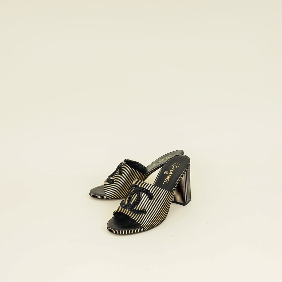 Chanel Bicolor CC Embellished Slide Mules 41