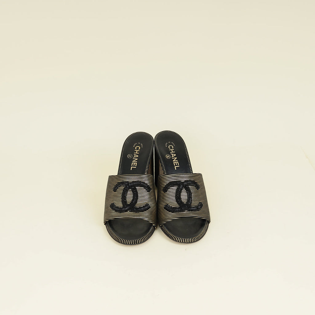 Chanel Bicolor CC Embellished Slide Mules 41