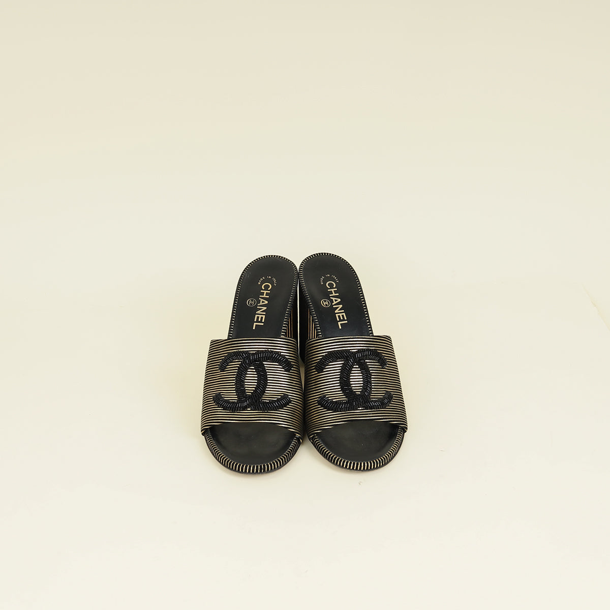 Chanel Bicolor CC Embellished Slide Mules 41