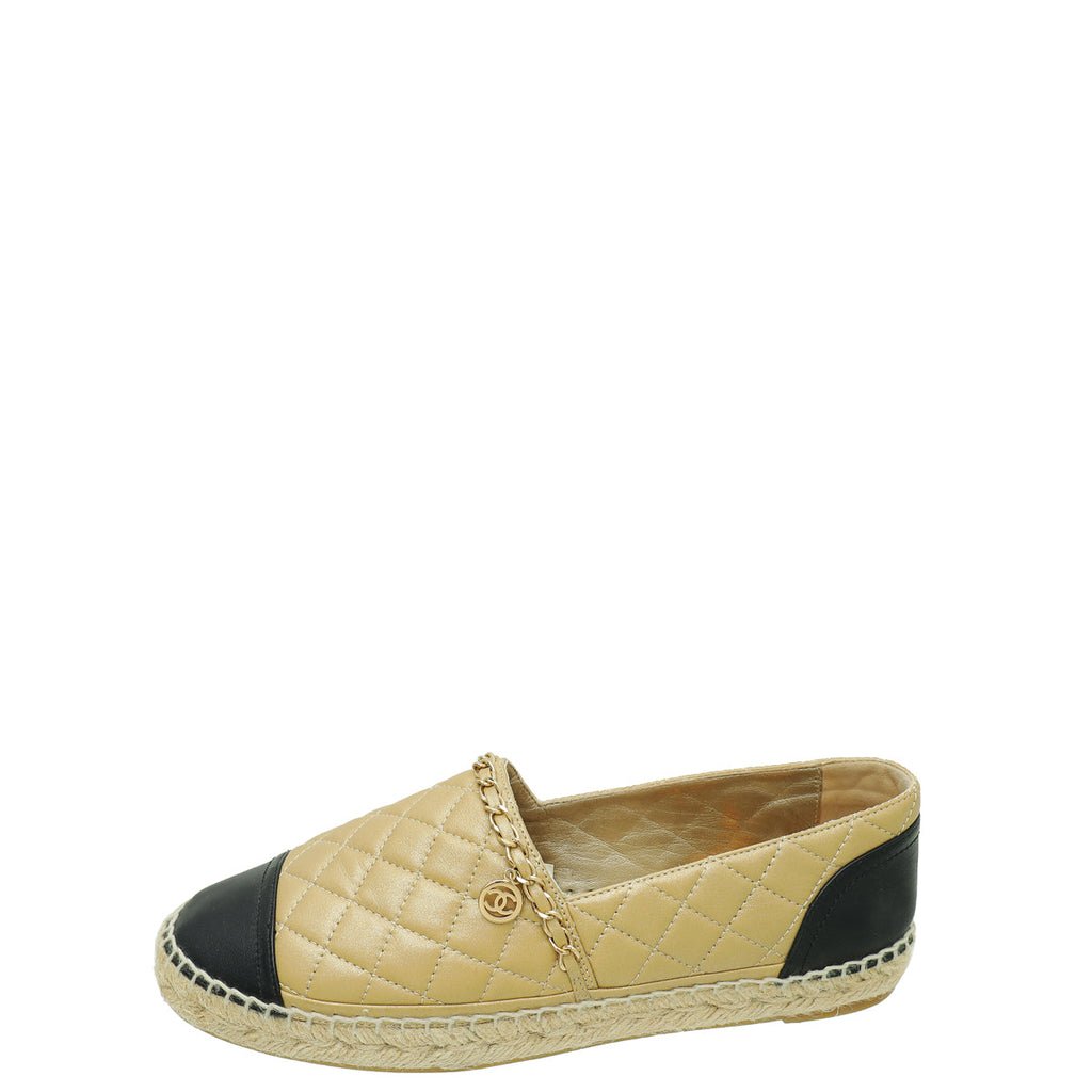 Chanel Bicolor Chain Diamond Quilt Chain Detail Espadrille 41