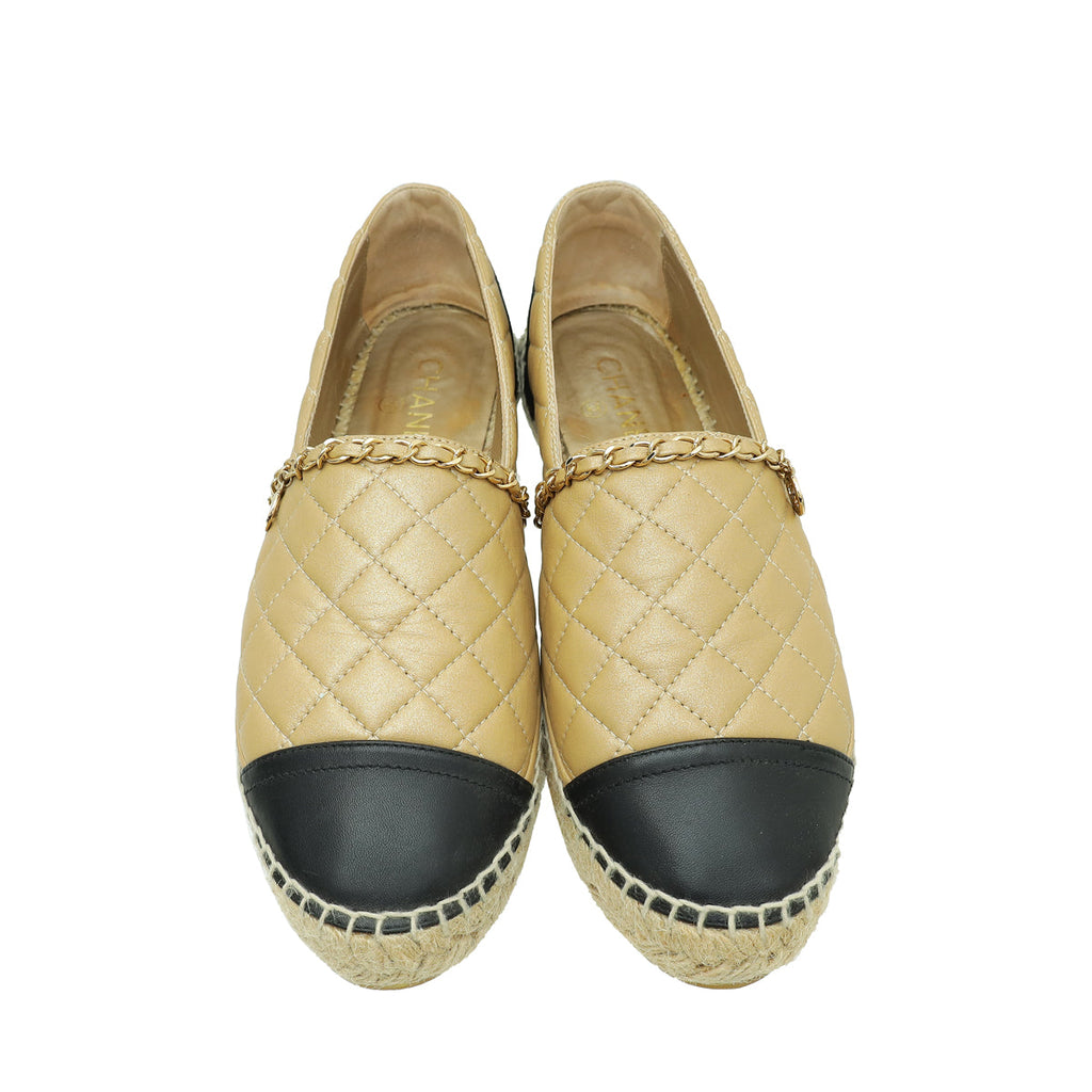 Chanel Bicolor Chain Diamond Quilt Chain Detail Espadrille 41