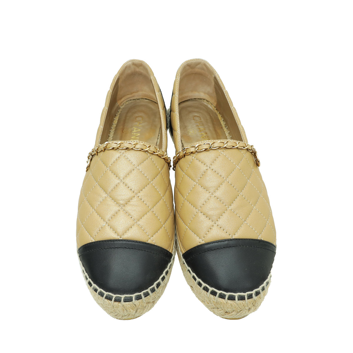 Chanel Bicolor Chain Diamond Quilt Chain Detail Espadrille 41