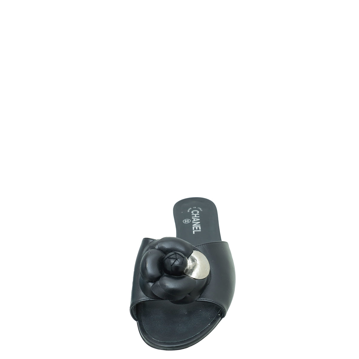Chanel Black CC Camellia Flower Slide Flat Sandal 41