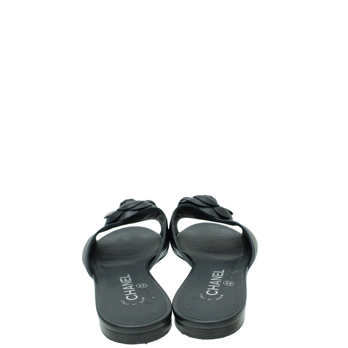 Chanel Black CC Camellia Flower Slide Flat Sandal 41