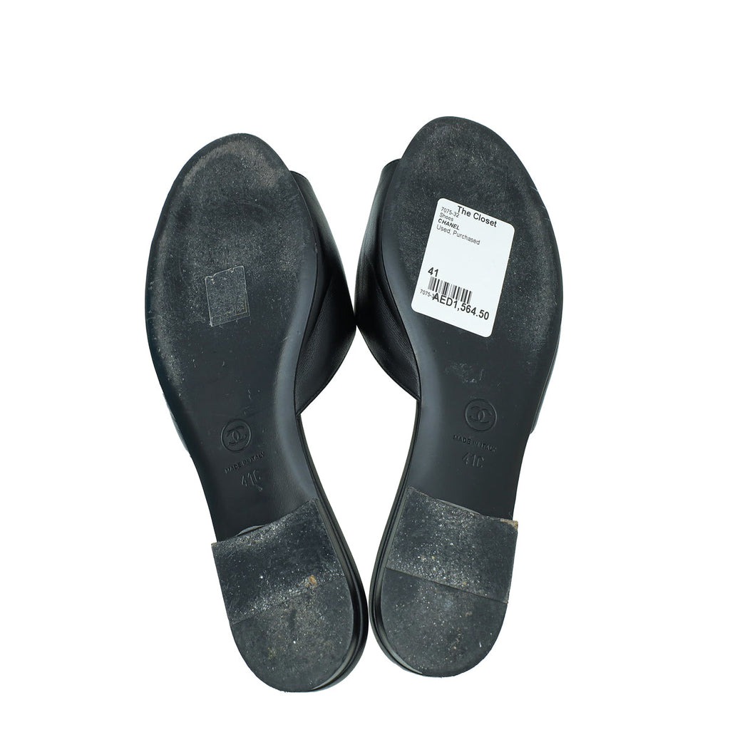 Chanel Black CC Camellia Flower Slide Flat Sandal 41