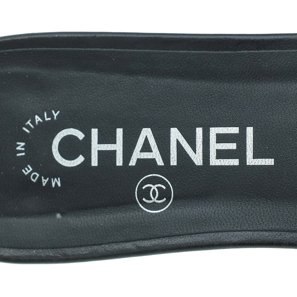 Chanel Black CC Camellia Flower Slide Flat Sandal 41