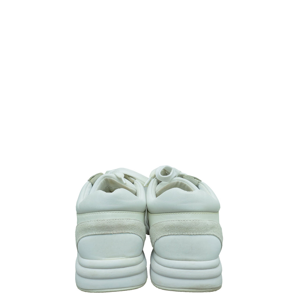 Chanel White CC Suede and Nylon Lace Up Sneakers 42