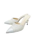 Chanel Light Silver CC Tweed Cap Toe Pearl Heel Mules 42