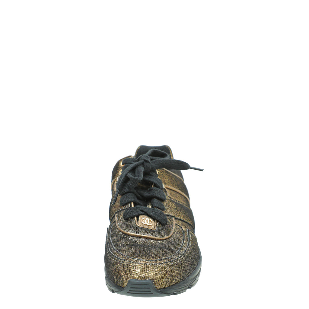 Chanel Metallic Bronze CC Metallic Trainer Sneaker 38