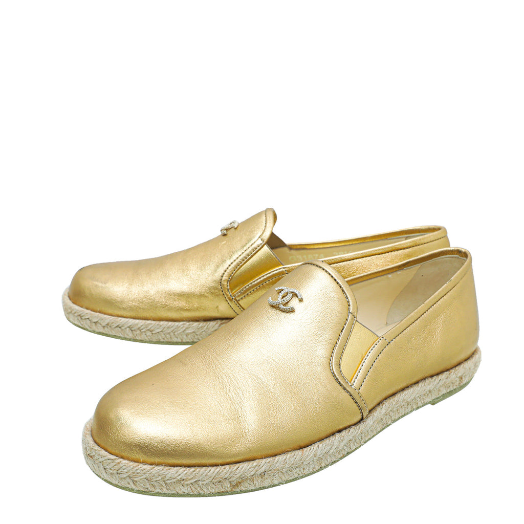 Chanel Metallic Gold CC Flat Espadrille 38.5