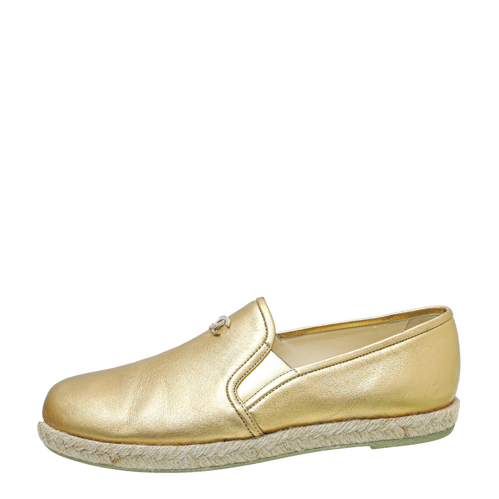 Chanel Metallic Gold CC Flat Espadrille 38.5