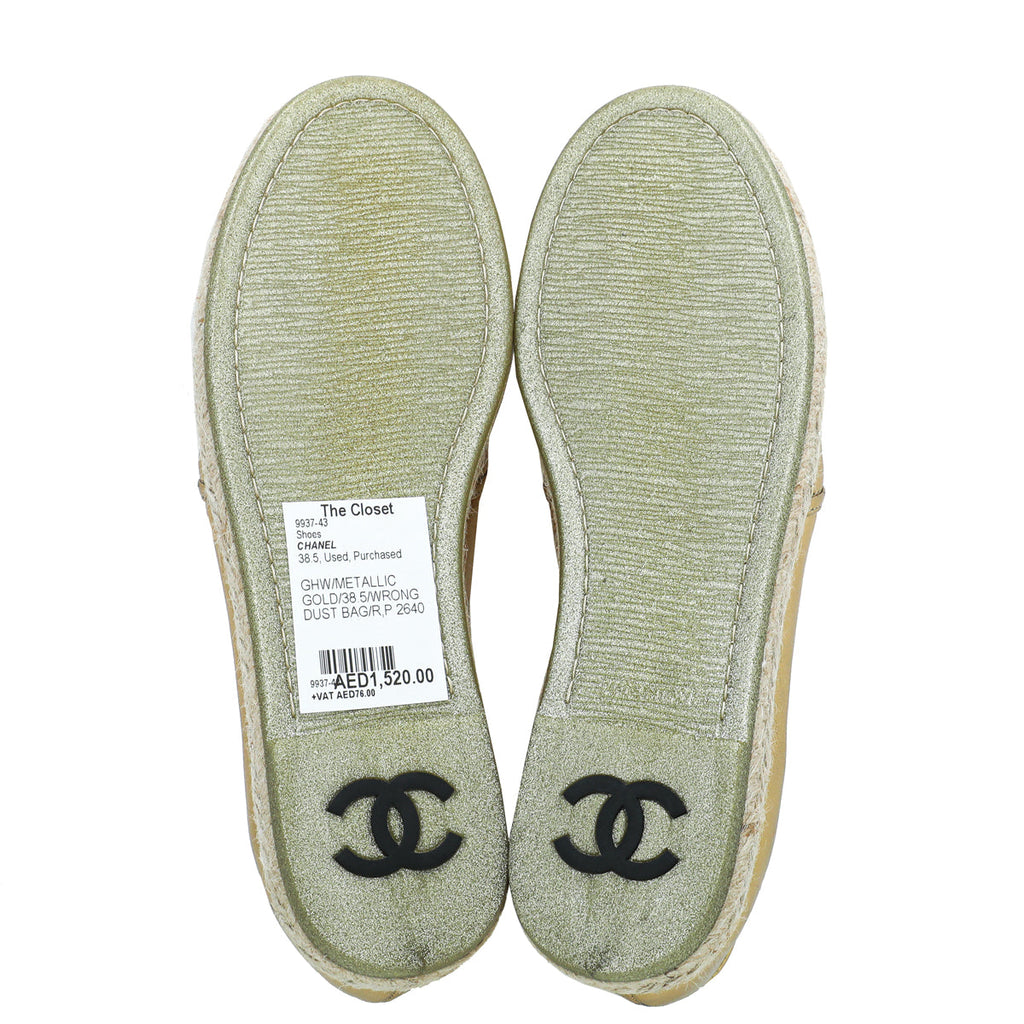 Chanel Metallic Gold CC Flat Espadrille 38.5