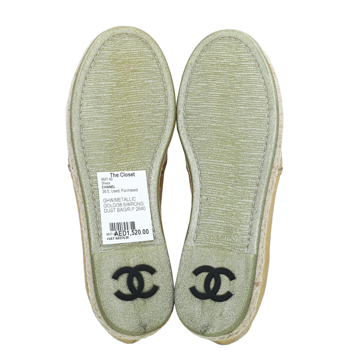 Chanel Metallic Gold CC Flat Espadrille 38.5