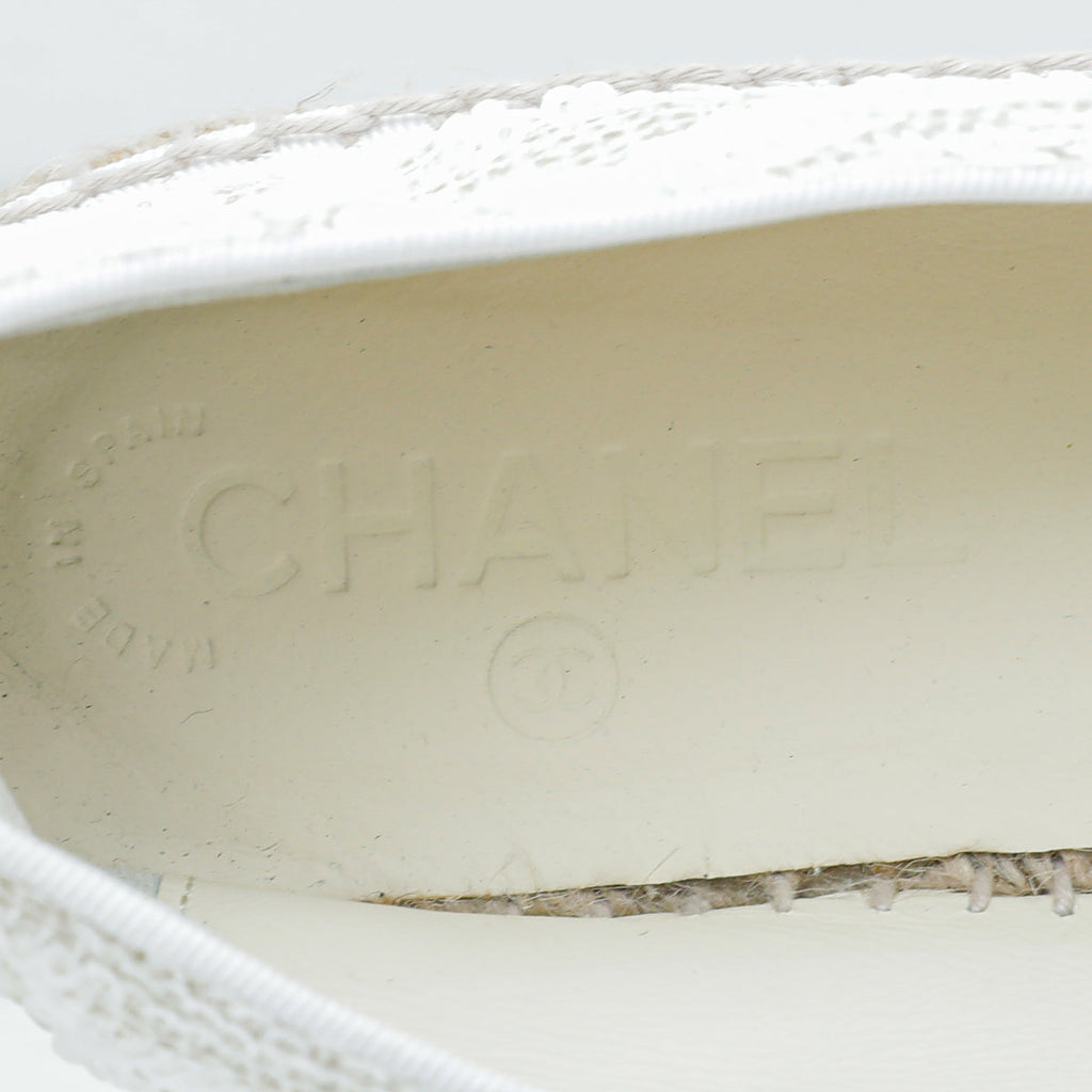Chanel White CC Cap Toe Patent Sequin Espadrille 39