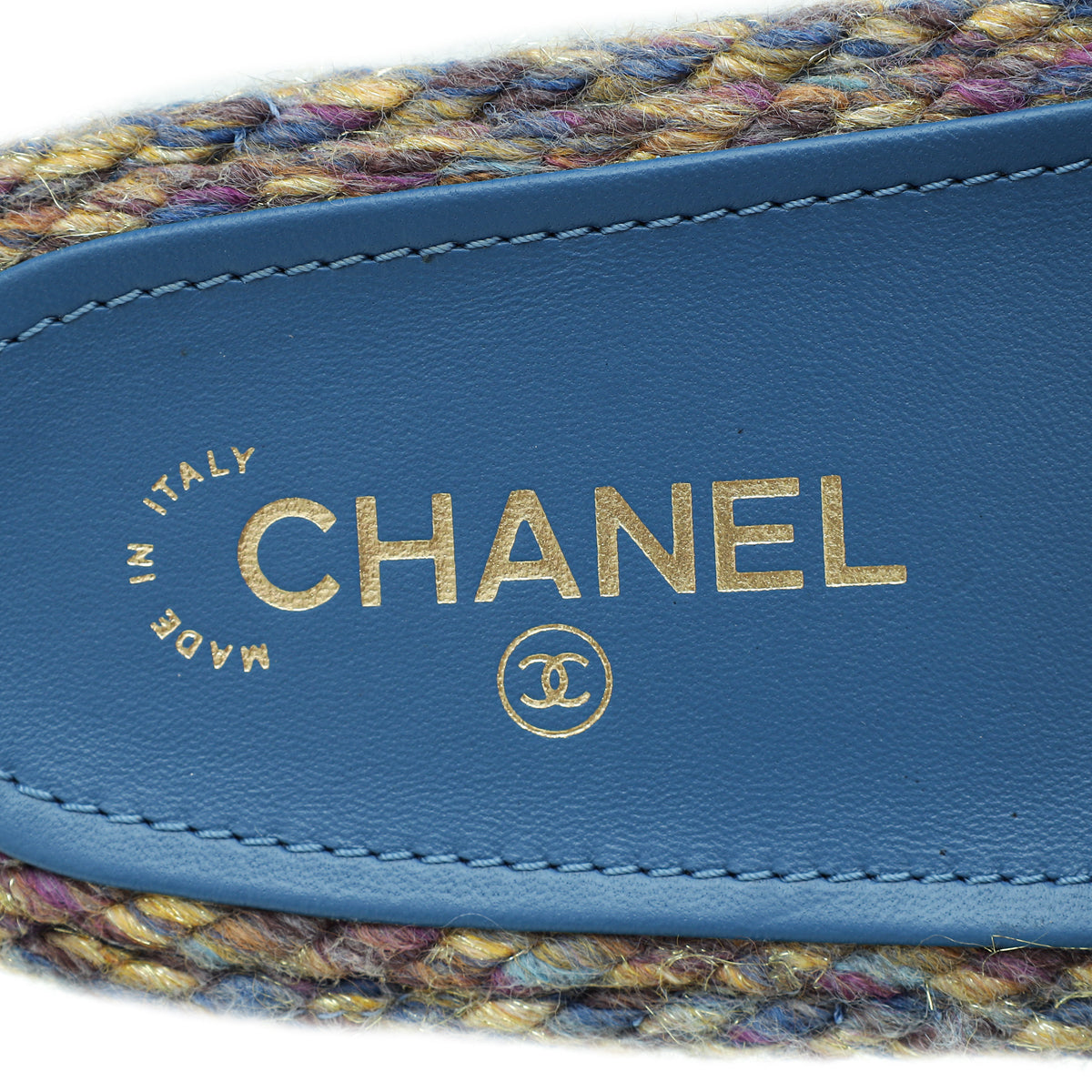 Chanel Blue Multicolor CC Braided Tweed Platform Sandals 39