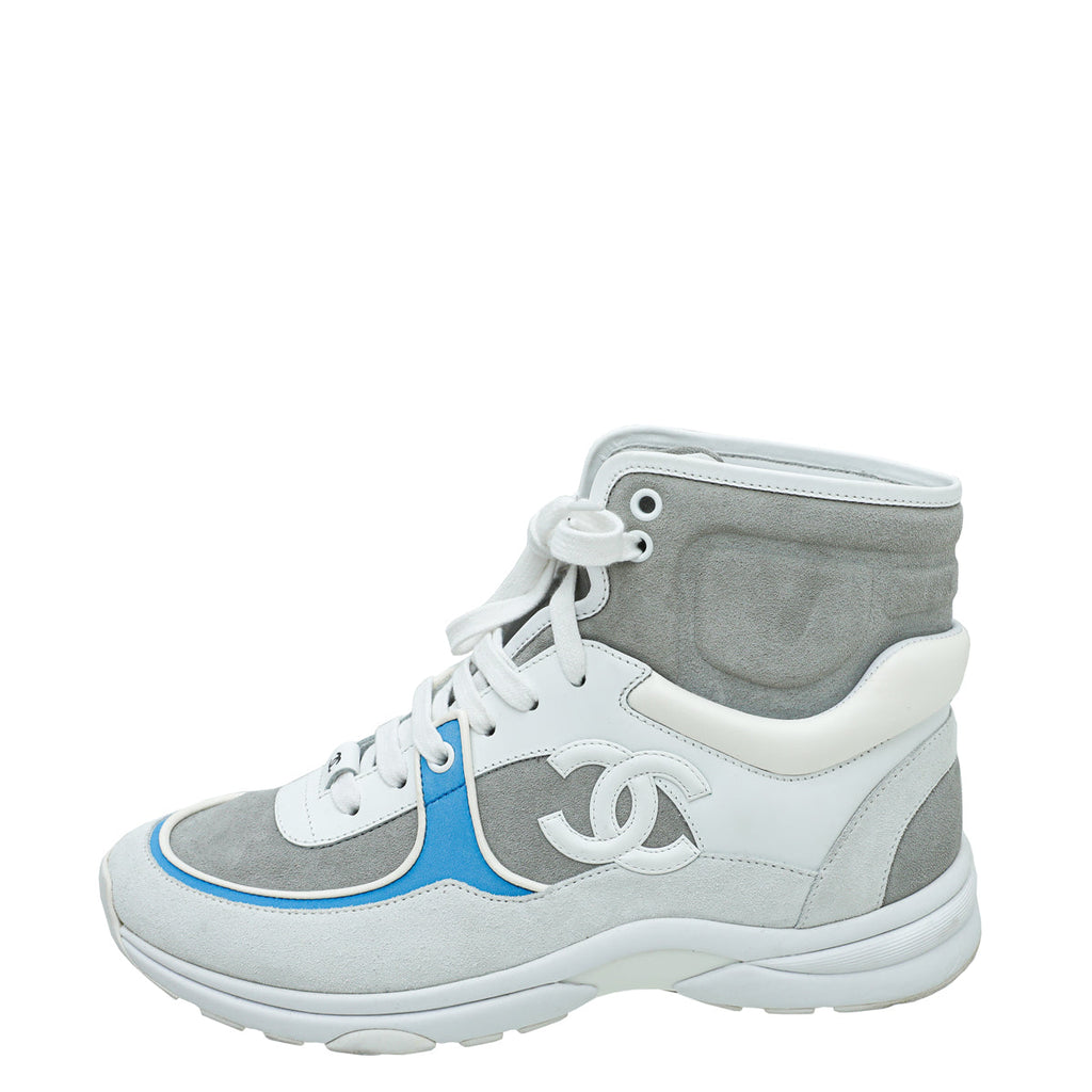 Chanel Light Grey CC Suede Ankle Sneaker 39.5