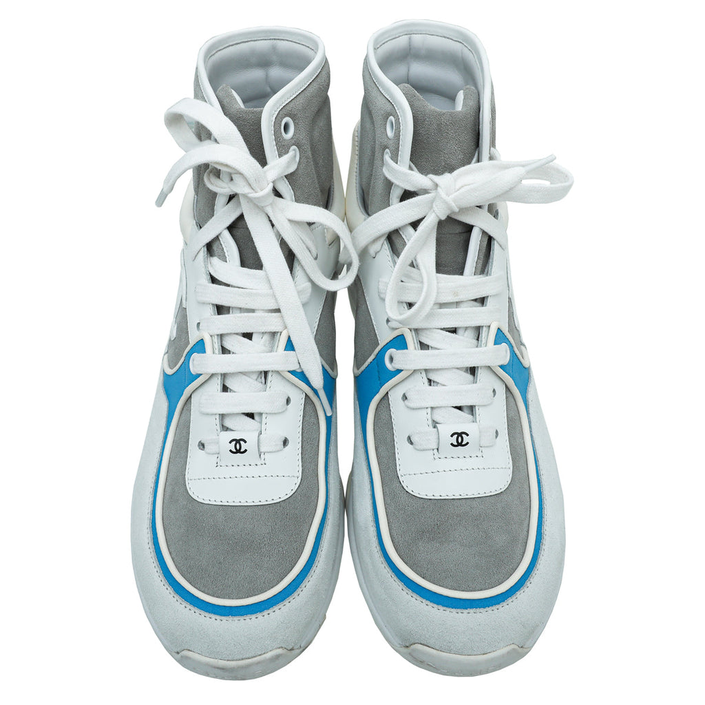 Chanel Light Grey CC Suede Ankle Sneaker 39.5