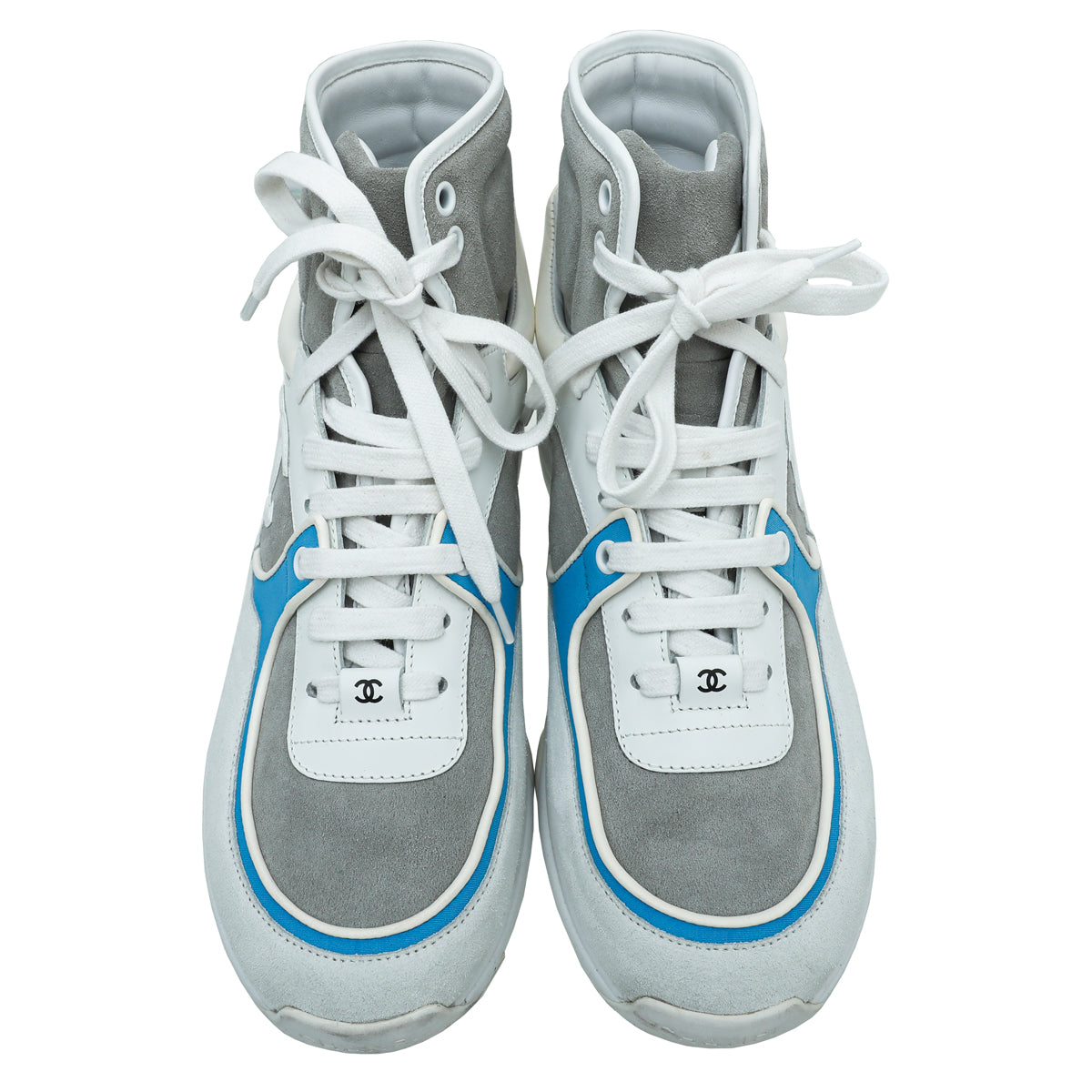 Chanel Light Grey CC Suede Ankle Sneaker 39.5