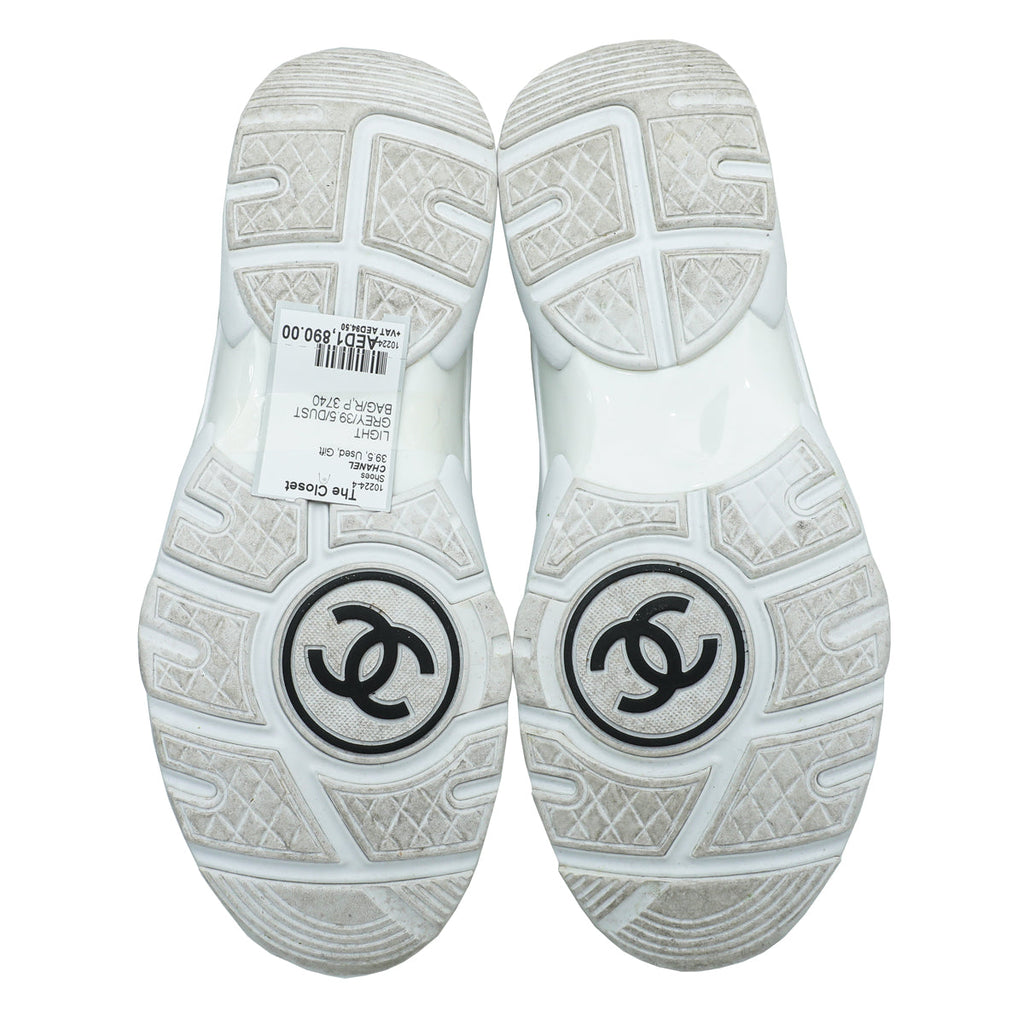 Chanel Light Grey CC Suede Ankle Sneaker 39.5