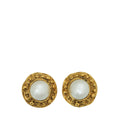 Chanel White Vintage Pearl Button Clip On Earrings