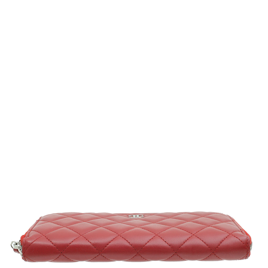 Chanel Red Classic Zip Around Long Wallet
