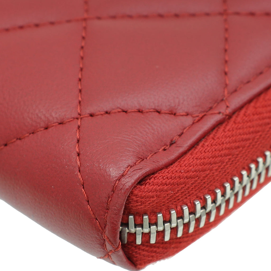 Chanel Red Classic Zip Around Long Wallet