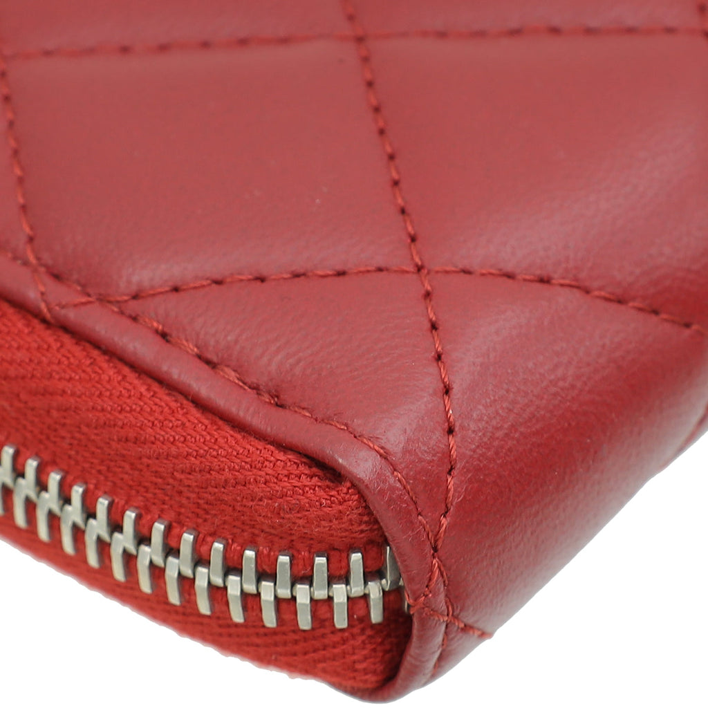 Chanel Red Classic Zip Around Long Wallet