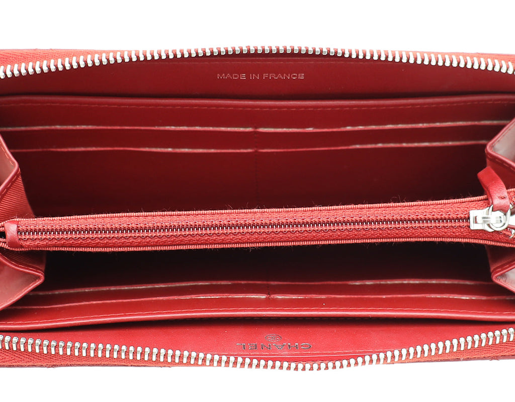 Chanel Red Classic Zip Around Long Wallet