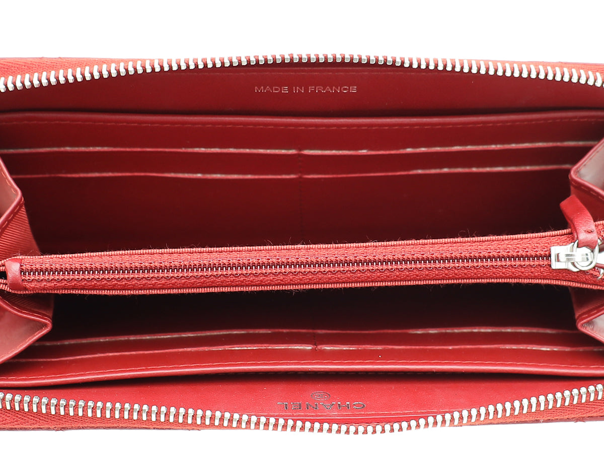 Chanel Red Classic Zip Around Long Wallet