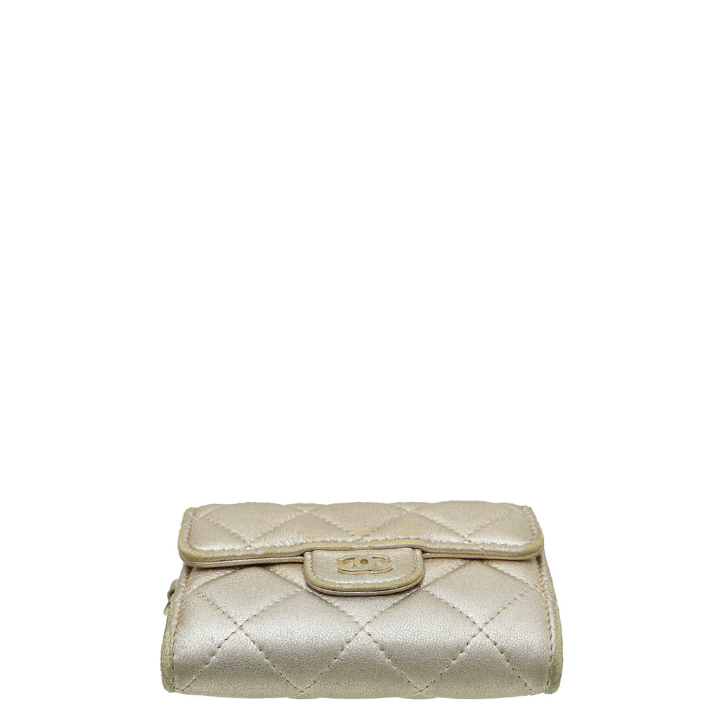 Chanel Metallic Light Gold CC Flap Compact Wallet w/ Chain Wristlet